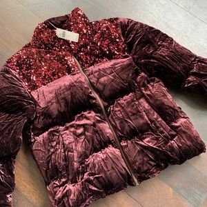Anthropologie Maeve Vera Sequined Puffer Coat NWT